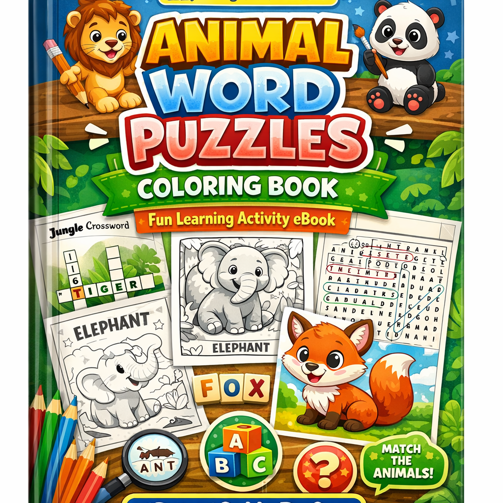 PayBokPack Animal Word Puzzles Coloring Book – Fun Learning Activity eBook | Smart Guide Pack