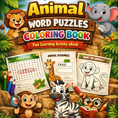 PayBokPack Animal Word Puzzles Coloring Book – Fun Learning Activity eBook | Smart Guide Pack