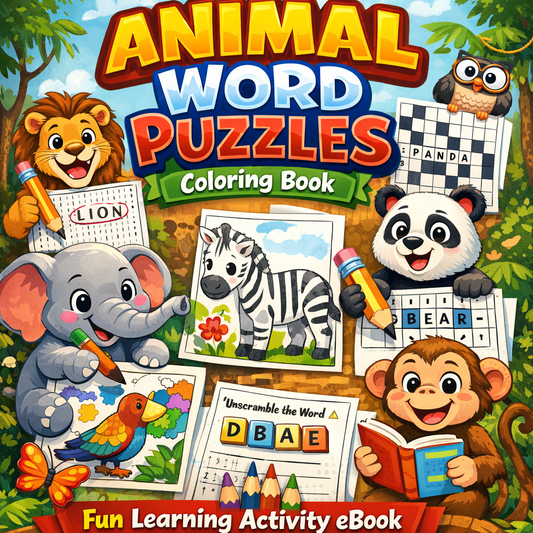 PayBokPack Animal Word Puzzles Coloring Book – Fun Learning Activity eBook | Smart Guide Pack